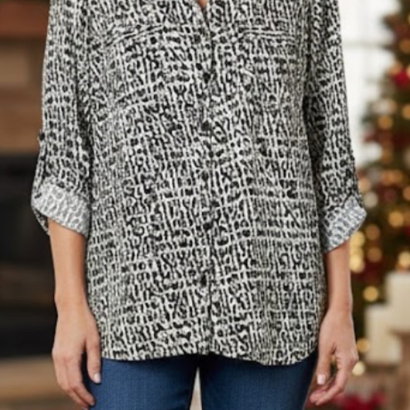 Valerie Stevens Colorful Geometric Print Women's Large Button Down Cuff Sleeves - Picture 7 of 8